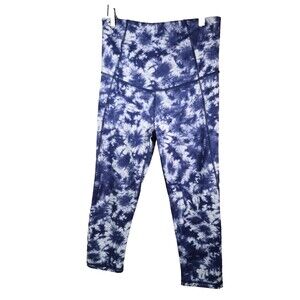 Gap Maternity Active Leggings Small Blue White Floral Tie Dye Crop Pants Stretch